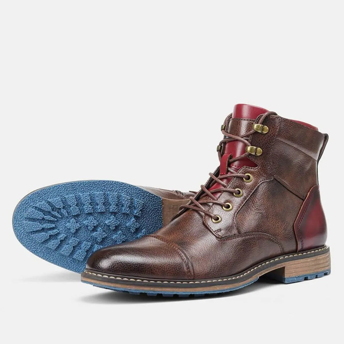 Miles | Men's Cap-Toe Vegan Leather Lace-Up Side-Zip Ankle Boots - Standard