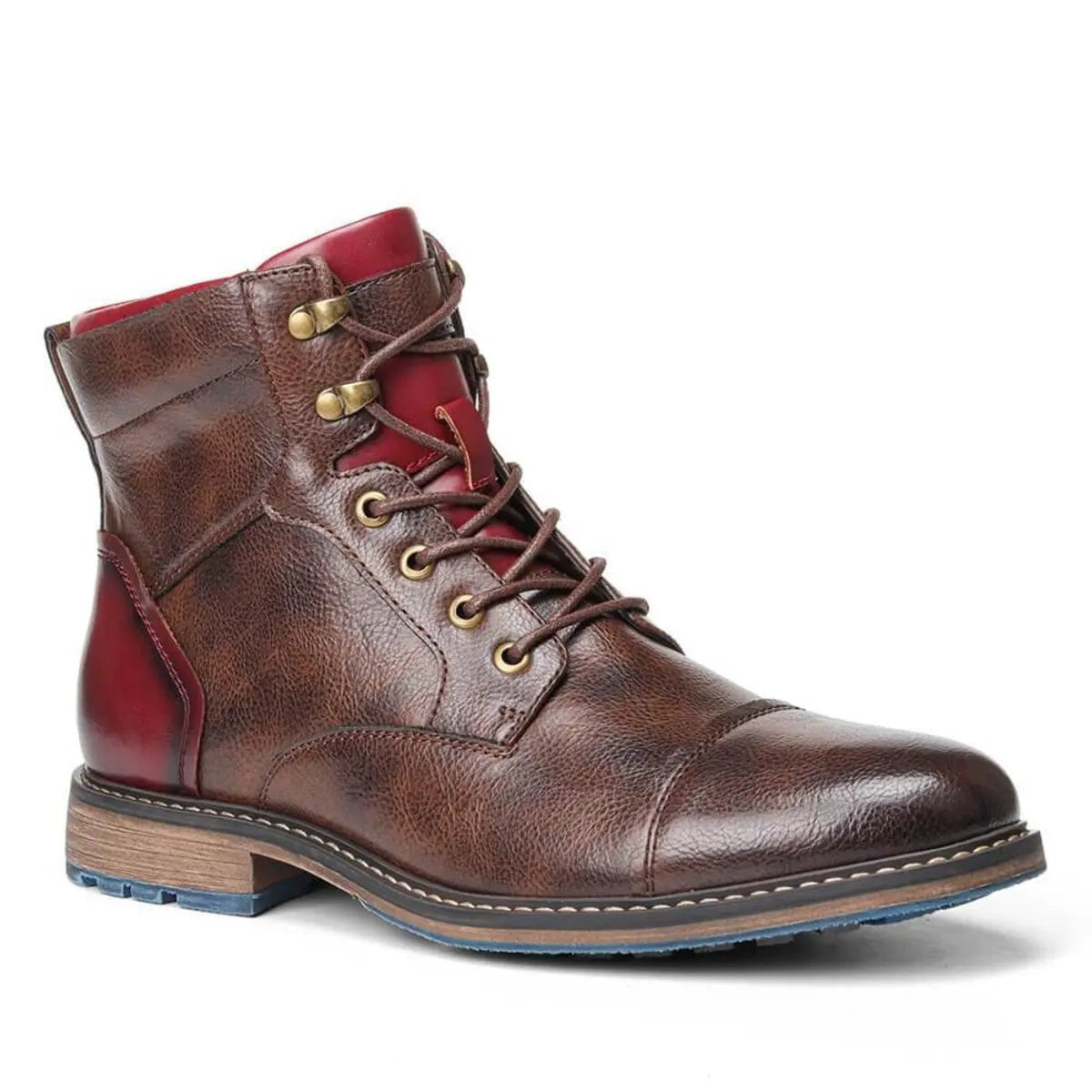 Miles | Men's Cap-Toe Vegan Leather Lace-Up Side-Zip Ankle Boots - Standard