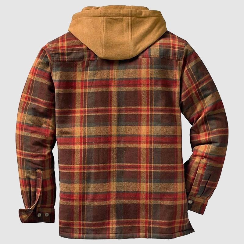 Miles | Men's Checked Hooded Quilted Shirt Jacket with Chest Pockets - Brown