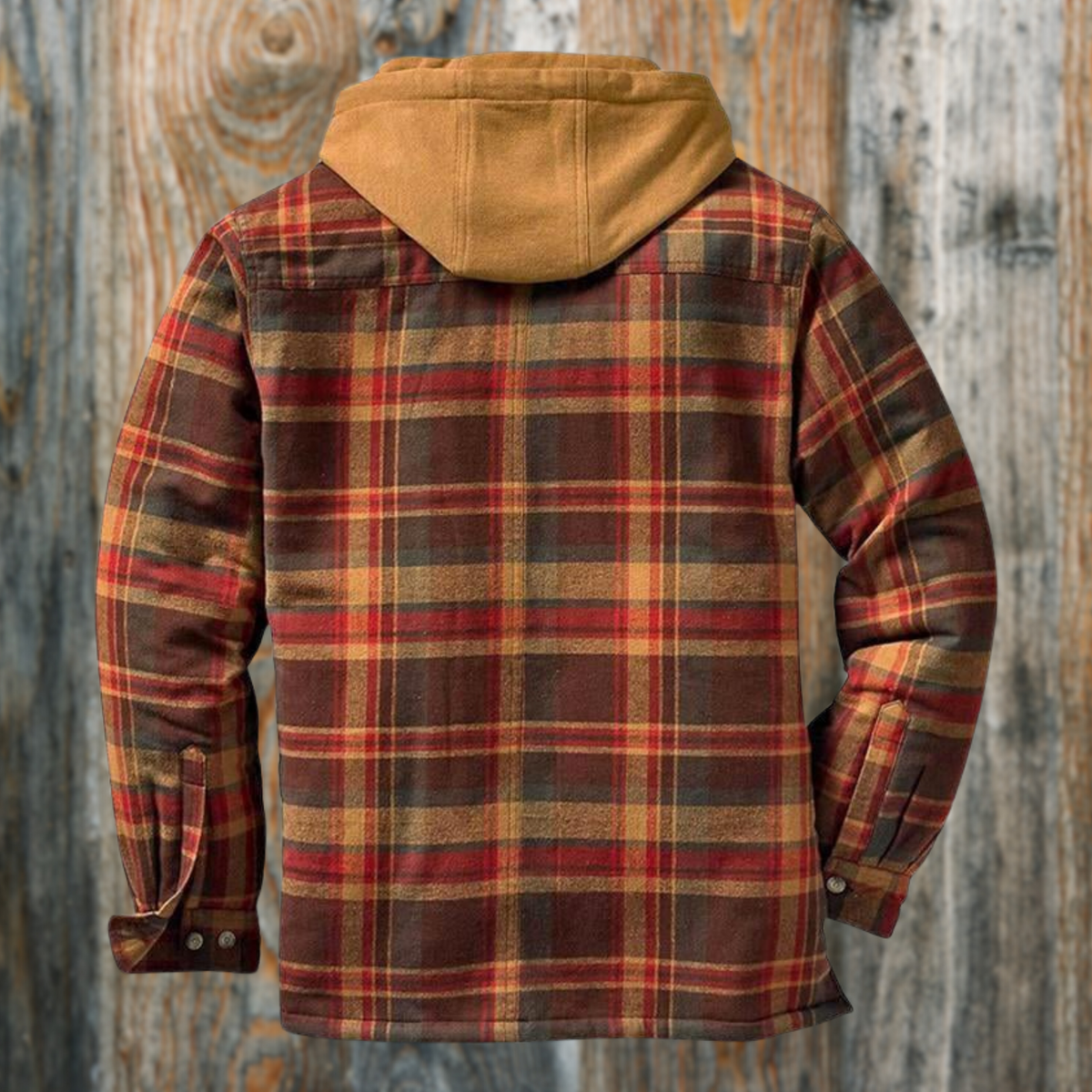 Miles | Men's Checked Hooded Quilted Shirt Jacket with Chest Pockets - Brown