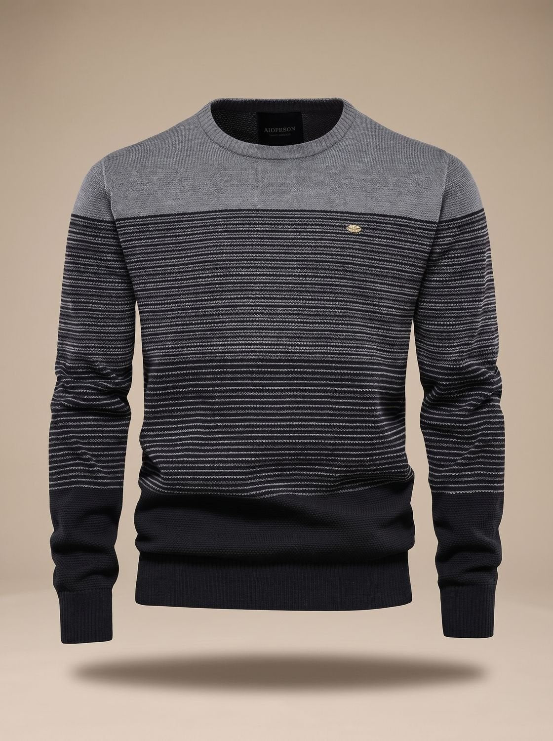 Miles | Men's Colour-Block Striped Crew Neck Knit Pullover - Gray