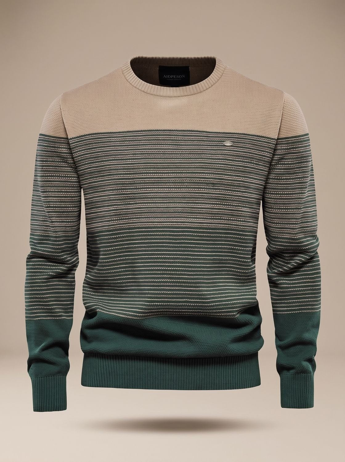 Miles | Men's Colour-Block Striped Crew Neck Knit Pullover - Green