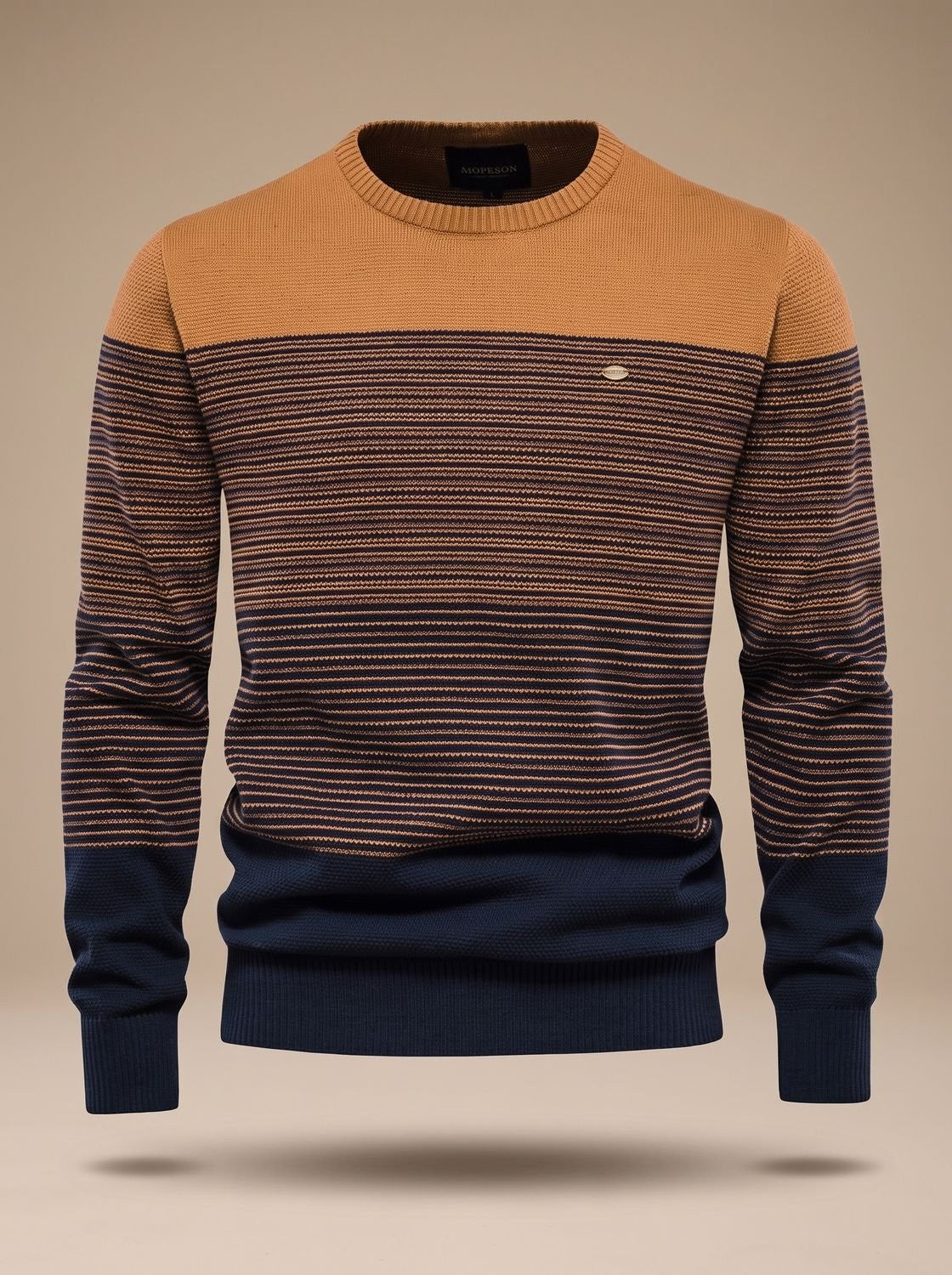 Miles | Men's Colour-Block Striped Crew Neck Knit Pullover - Orange