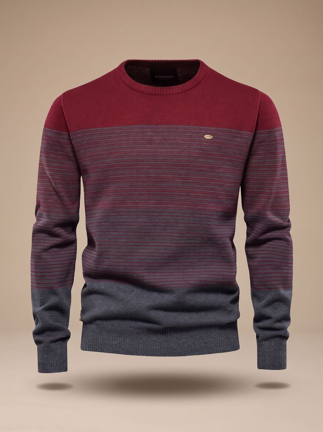 Miles | Men's Colour-Block Striped Crew Neck Knit Pullover - Red