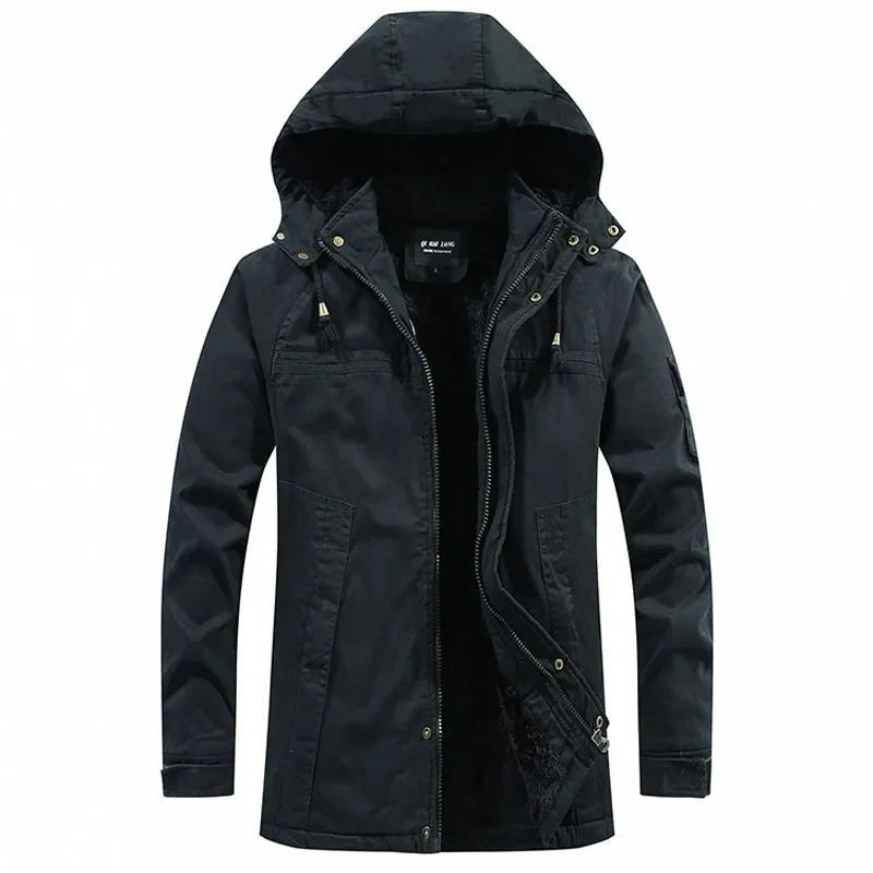 Millie | Men's Hooded Parka Fleece-Lined Cargo Pocket Winter Coat - Black