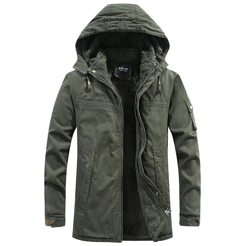 Millie | Men's Hooded Parka Fleece-Lined Cargo Pocket Winter Coat - Militär