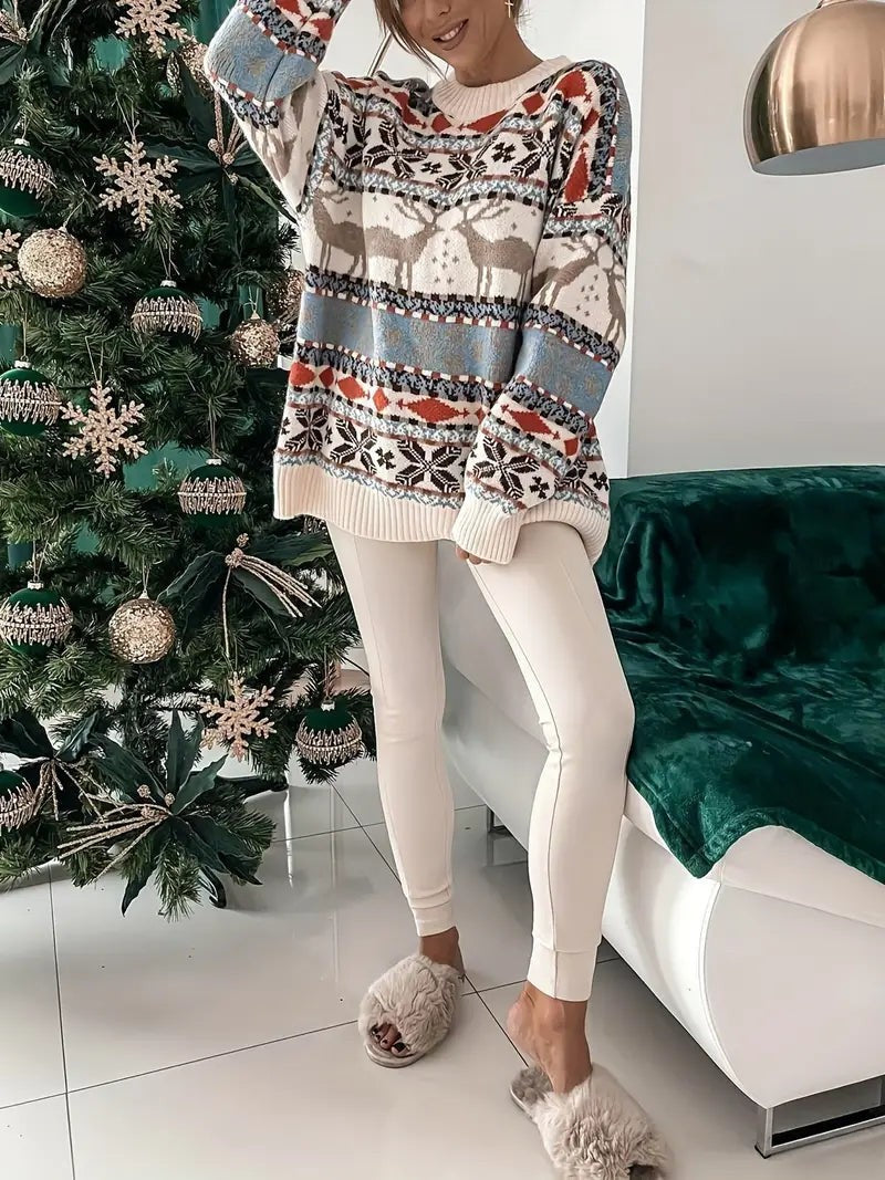 Millie | Women's Oversized Crew Neck Christmas Jumper with Long Sleeves - Standard