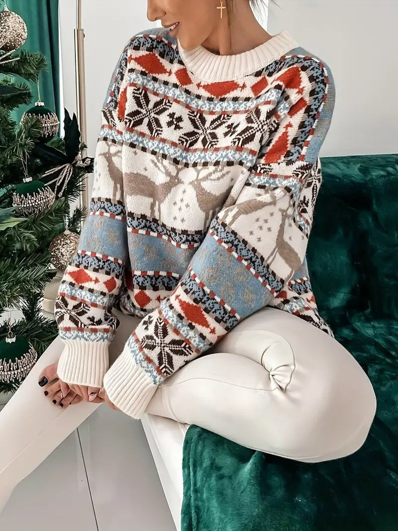 Millie | Women's Oversized Crew Neck Christmas Jumper with Long Sleeves - Standard