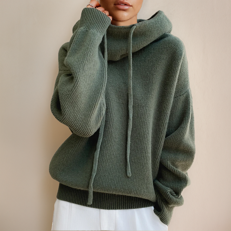 Millie | Women's Oversized Hoodie Drawstring Ribbed-Knit Pullover - Green