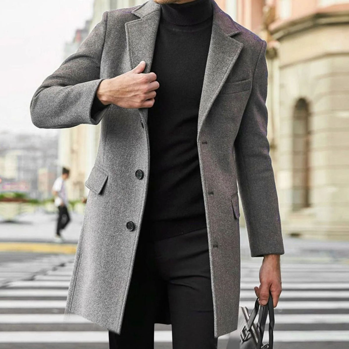 Noah | Men's Notched Lapel Single-Breasted Tailored Winter Coat - Grey