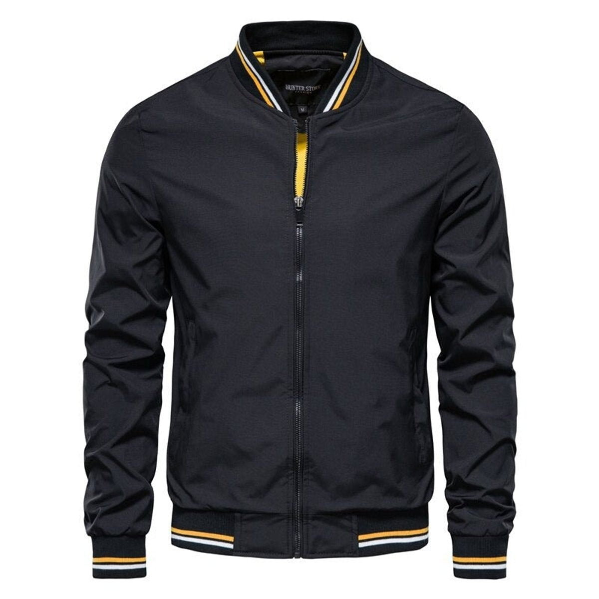Noah | Men's Relaxed-Fit Full-Zip Bomber Jacket with Striped Ribbed Trim - Standard