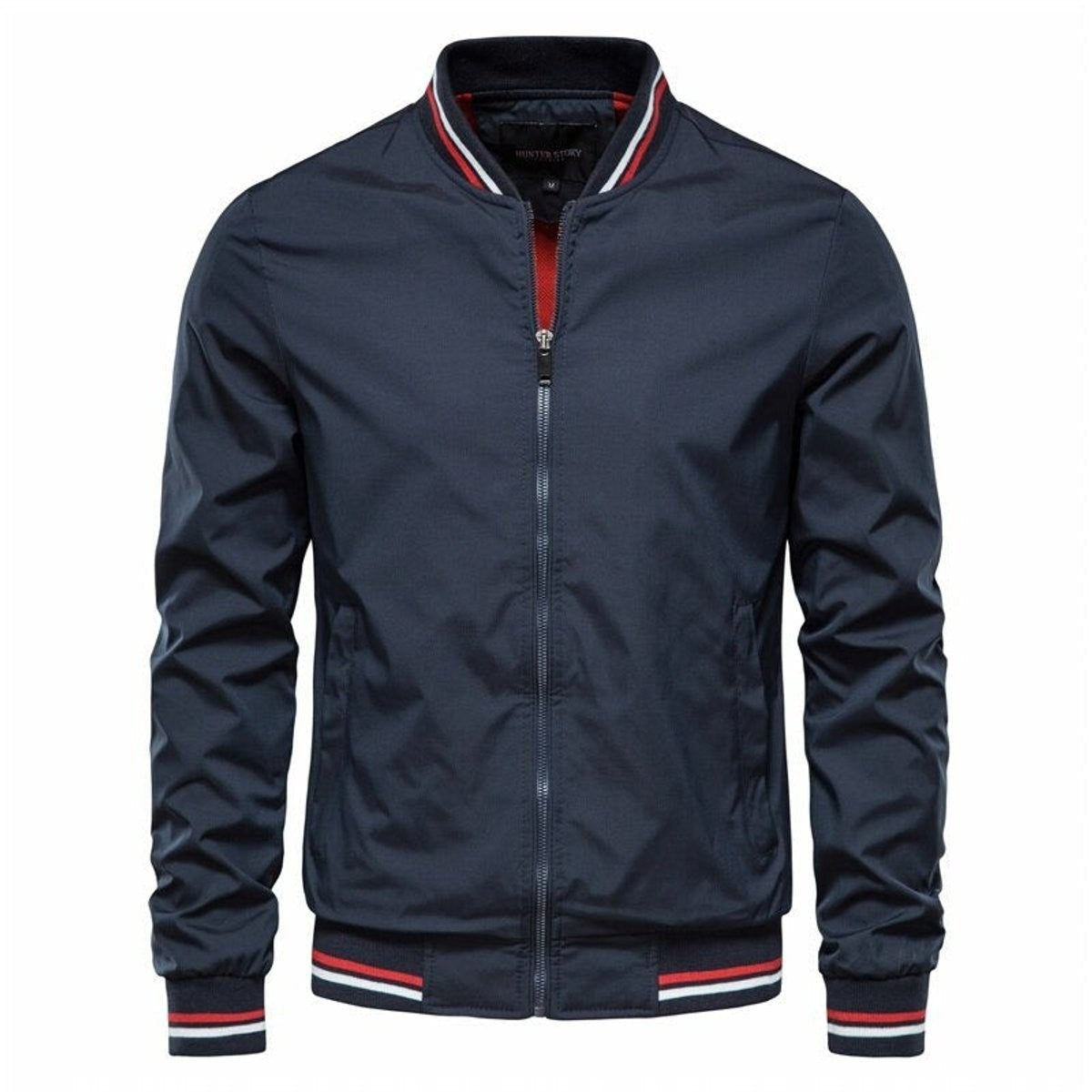 Noah | Men's Relaxed-Fit Full-Zip Bomber Jacket with Striped Ribbed Trim - Standard