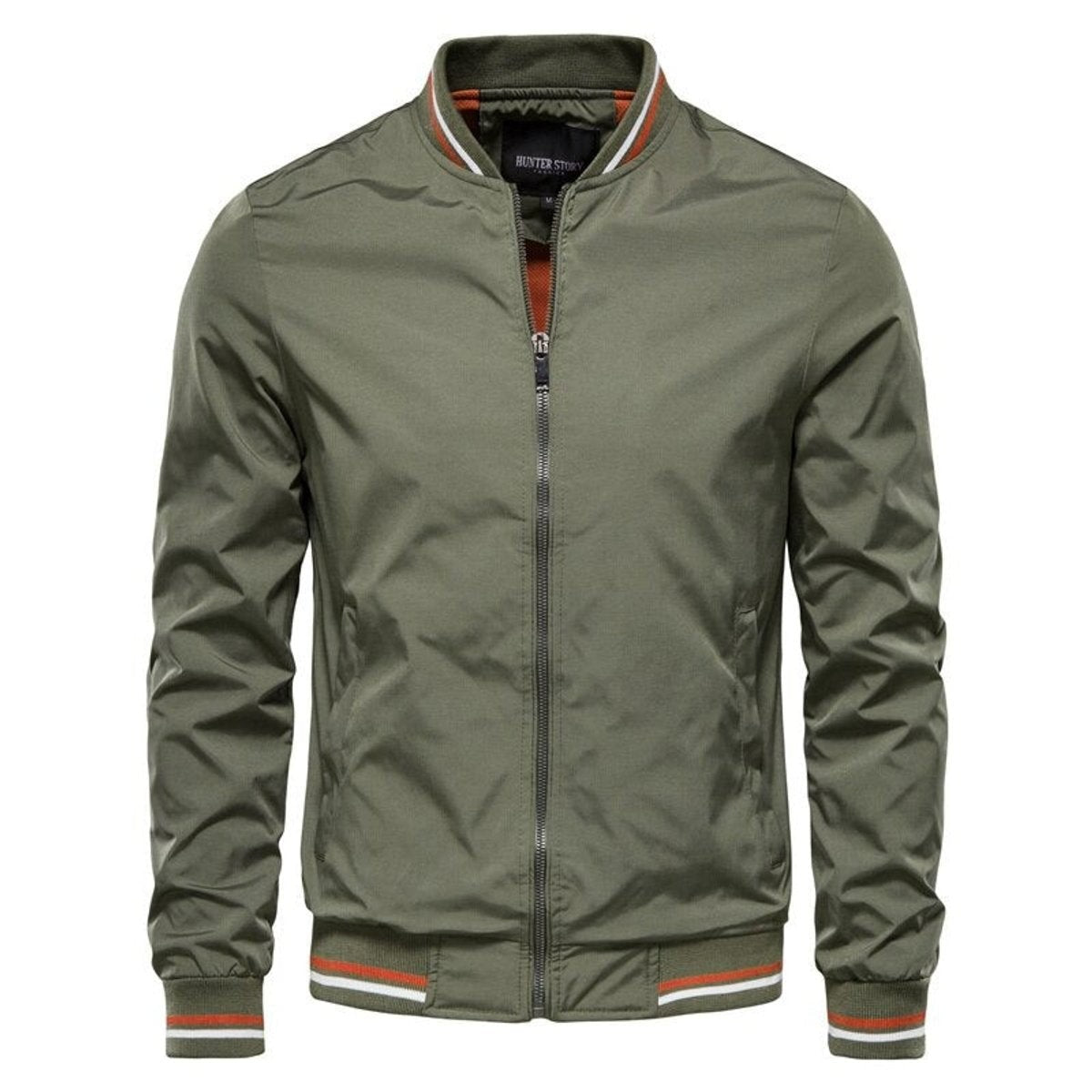 Noah | Men's Relaxed-Fit Full-Zip Bomber Jacket with Striped Ribbed Trim - Standard
