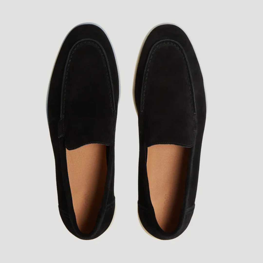 Noah | Men's Suede Slip-On Loafers with Round Toe and Contrast Sole - Black