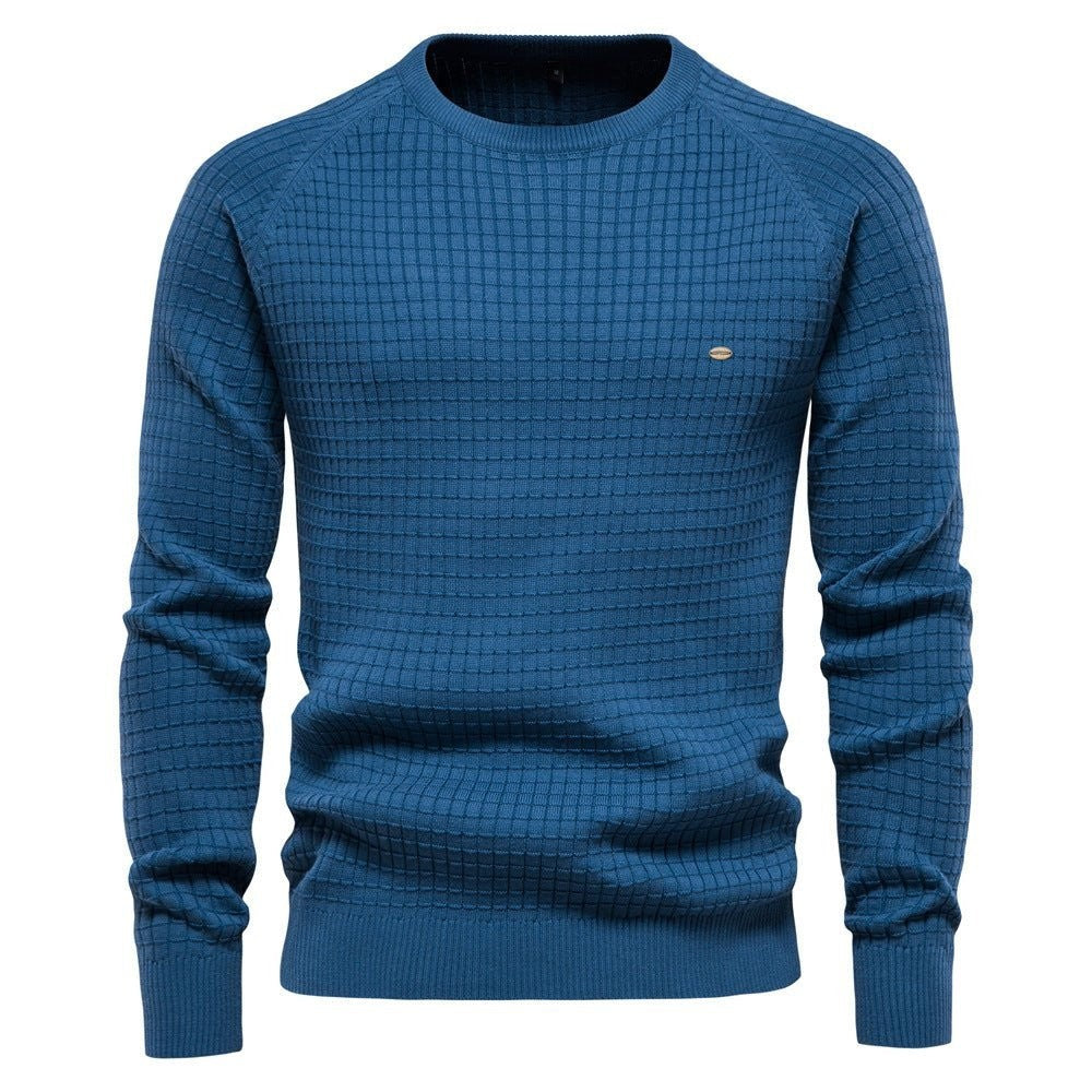 Noah | Men's Textured Crew-Neck Raglan-Sleeve Ribbed Jumper - Blue