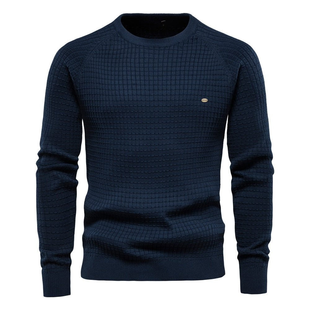 Noah | Men's Textured Crew-Neck Raglan-Sleeve Ribbed Jumper - Navy
