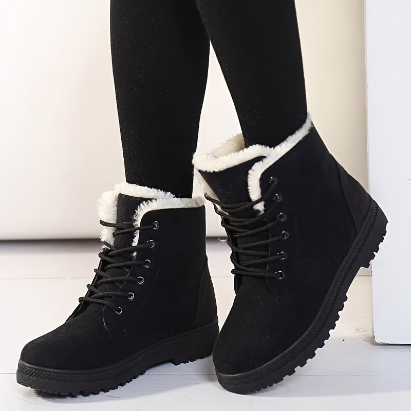 Noah | Women's Lace-Up Fleece-Lined Ankle Boots with Grip Sole - Black
