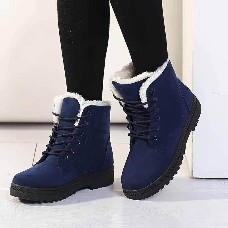 Noah | Women's Lace-Up Fleece-Lined Ankle Boots with Grip Sole - Blue