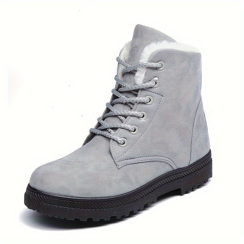 Noah | Women's Lace-Up Fleece-Lined Ankle Boots with Grip Sole - Grey
