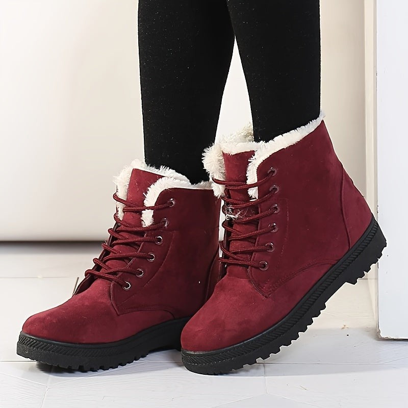 Noah | Women's Lace-Up Fleece-Lined Ankle Boots with Grip Sole - Red