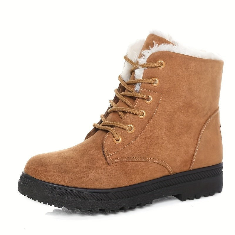 Noah | Women's Lace-Up Fleece-Lined Ankle Boots with Grip Sole - Sepia