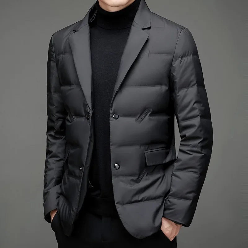 Oliver | Men's Quilted Notch-Collar Double-Button Jacket - Black