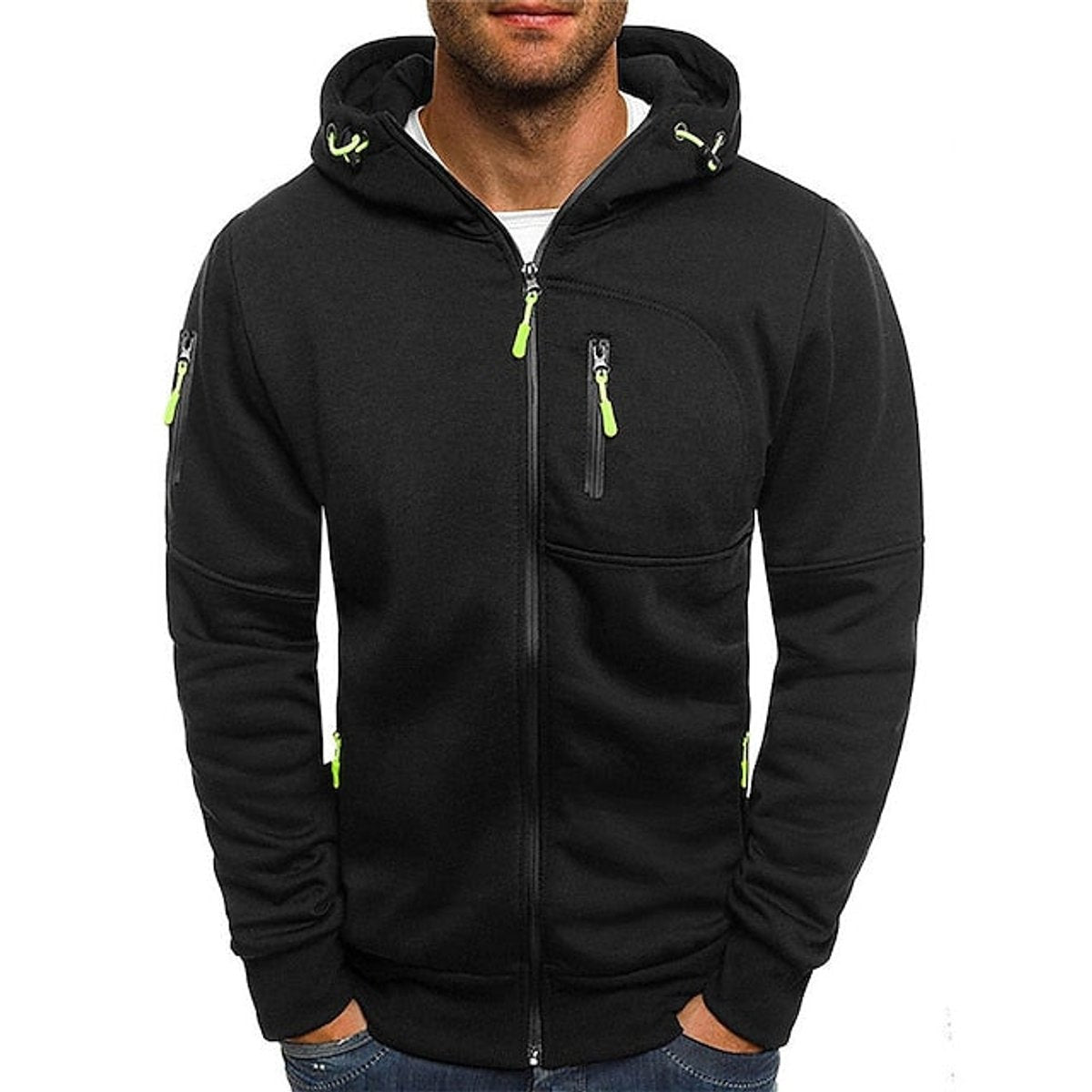 Oliver | Men's Relaxed-Fit Hooded Zip-Up Fleece Jumper with Multi-Zip Pockets - Black