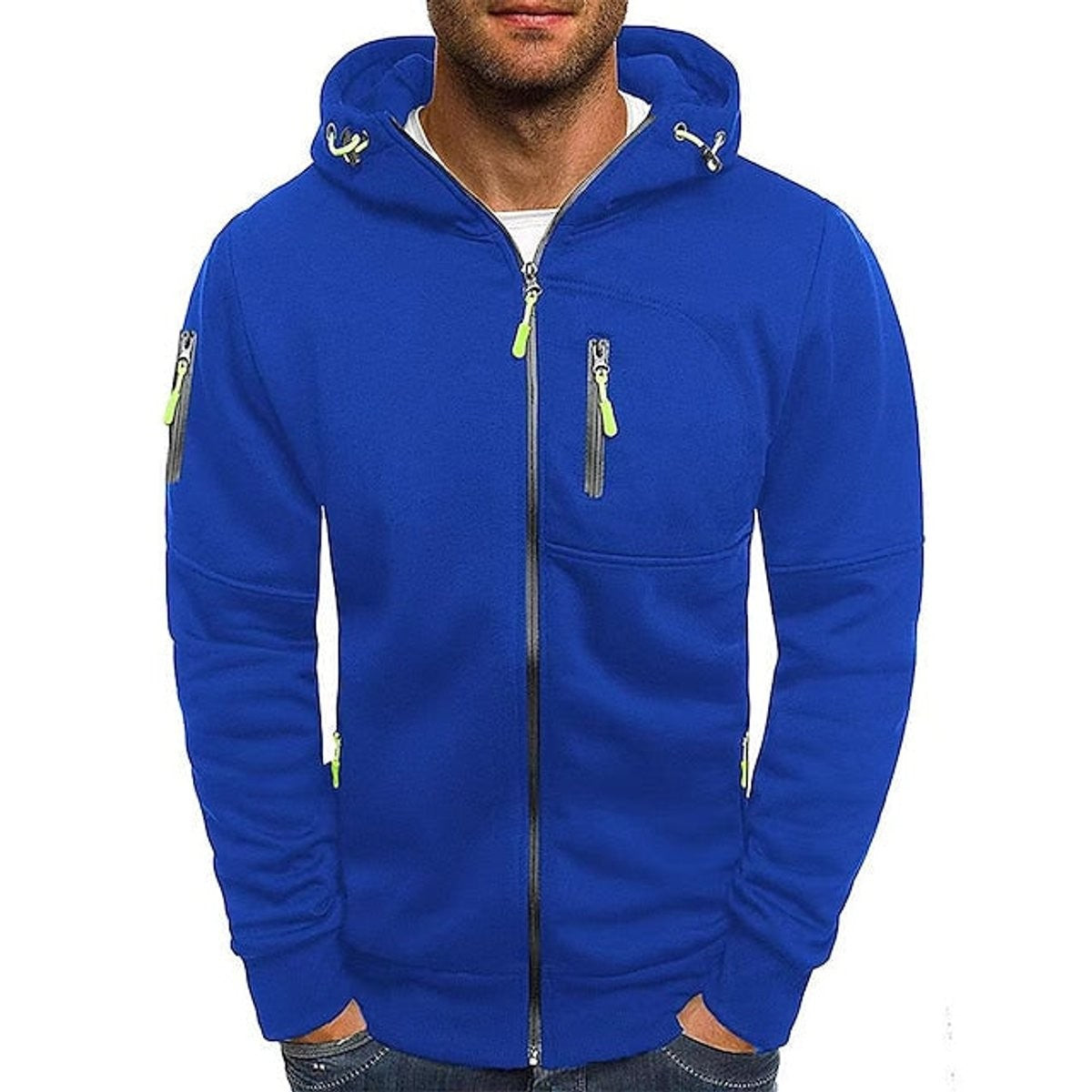 Oliver | Men's Relaxed-Fit Hooded Zip-Up Fleece Jumper with Multi-Zip Pockets - Blue