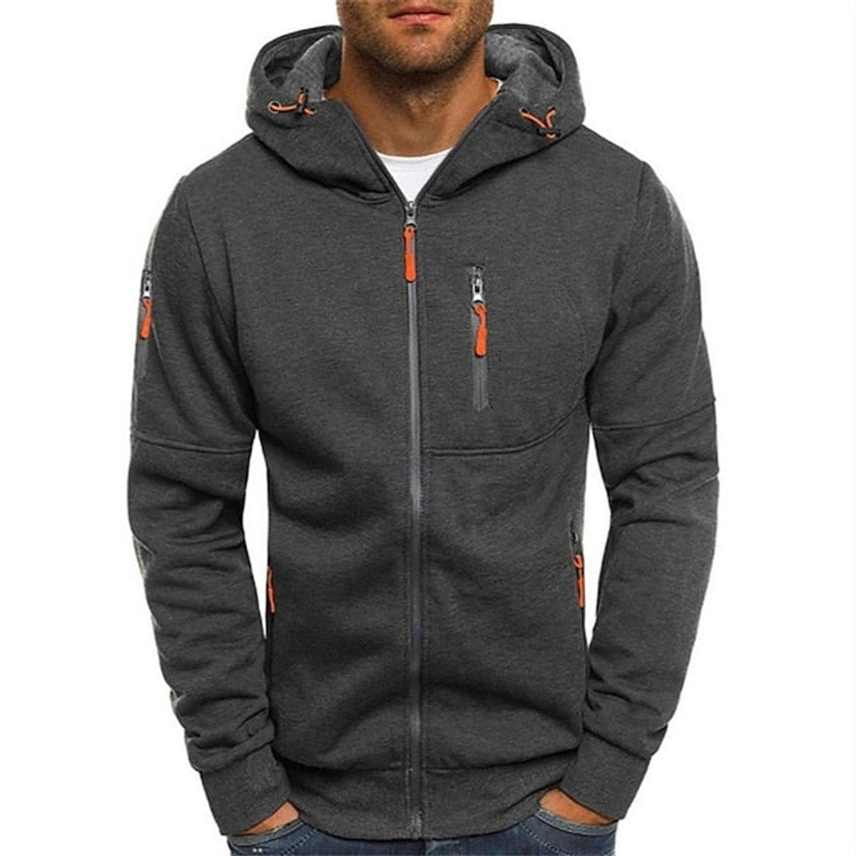 Oliver | Men's Relaxed-Fit Hooded Zip-Up Fleece Jumper with Multi-Zip Pockets - Dark Grey