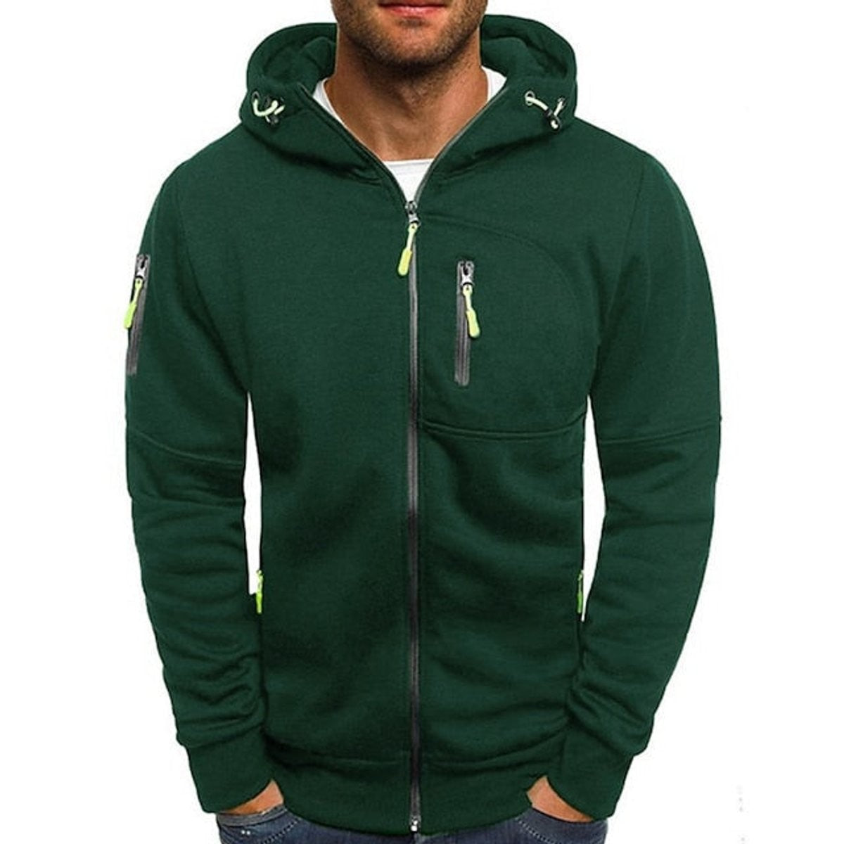 Oliver | Men's Relaxed-Fit Hooded Zip-Up Fleece Jumper with Multi-Zip Pockets - Green