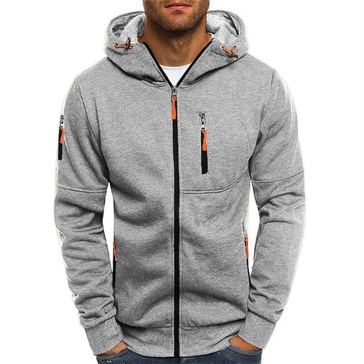 Oliver | Men's Relaxed-Fit Hooded Zip-Up Fleece Jumper with Multi-Zip Pockets - Light Grey