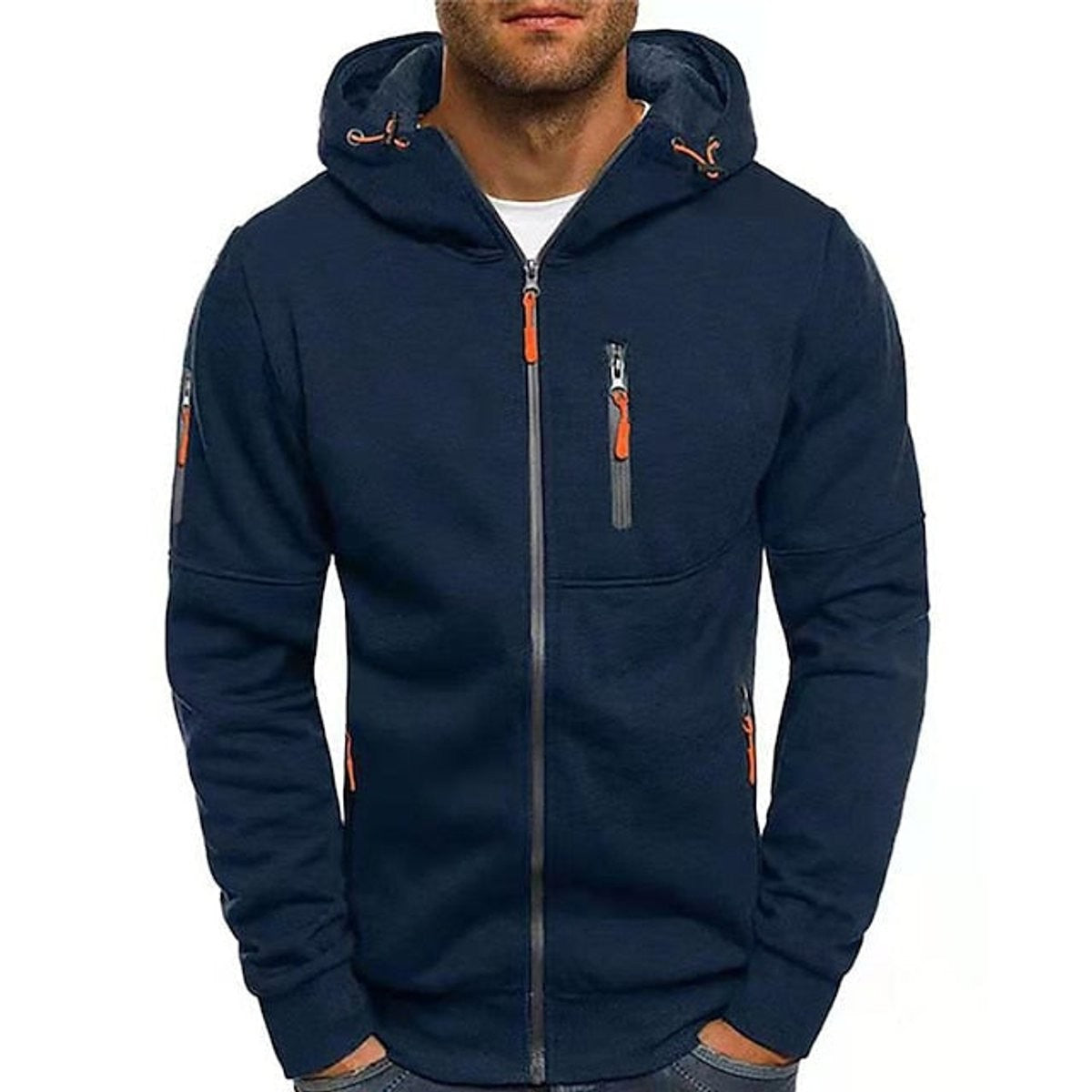 Oliver | Men's Relaxed-Fit Hooded Zip-Up Fleece Jumper with Multi-Zip Pockets - Navy