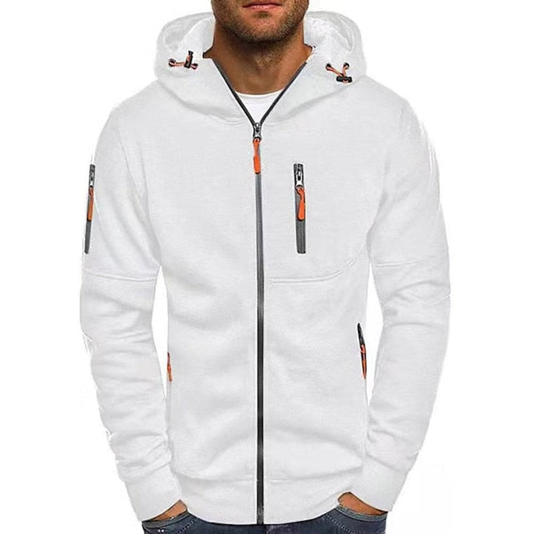 Oliver | Men's Relaxed-Fit Hooded Zip-Up Fleece Jumper with Multi-Zip Pockets - White