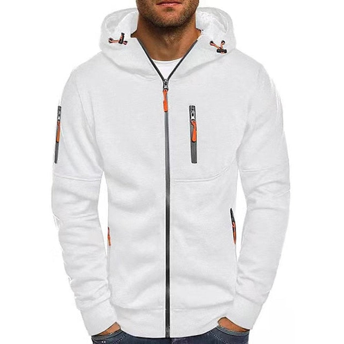 Oliver | Men's Relaxed-Fit Hooded Zip-Up Fleece Jumper with Multi-Zip Pockets - White