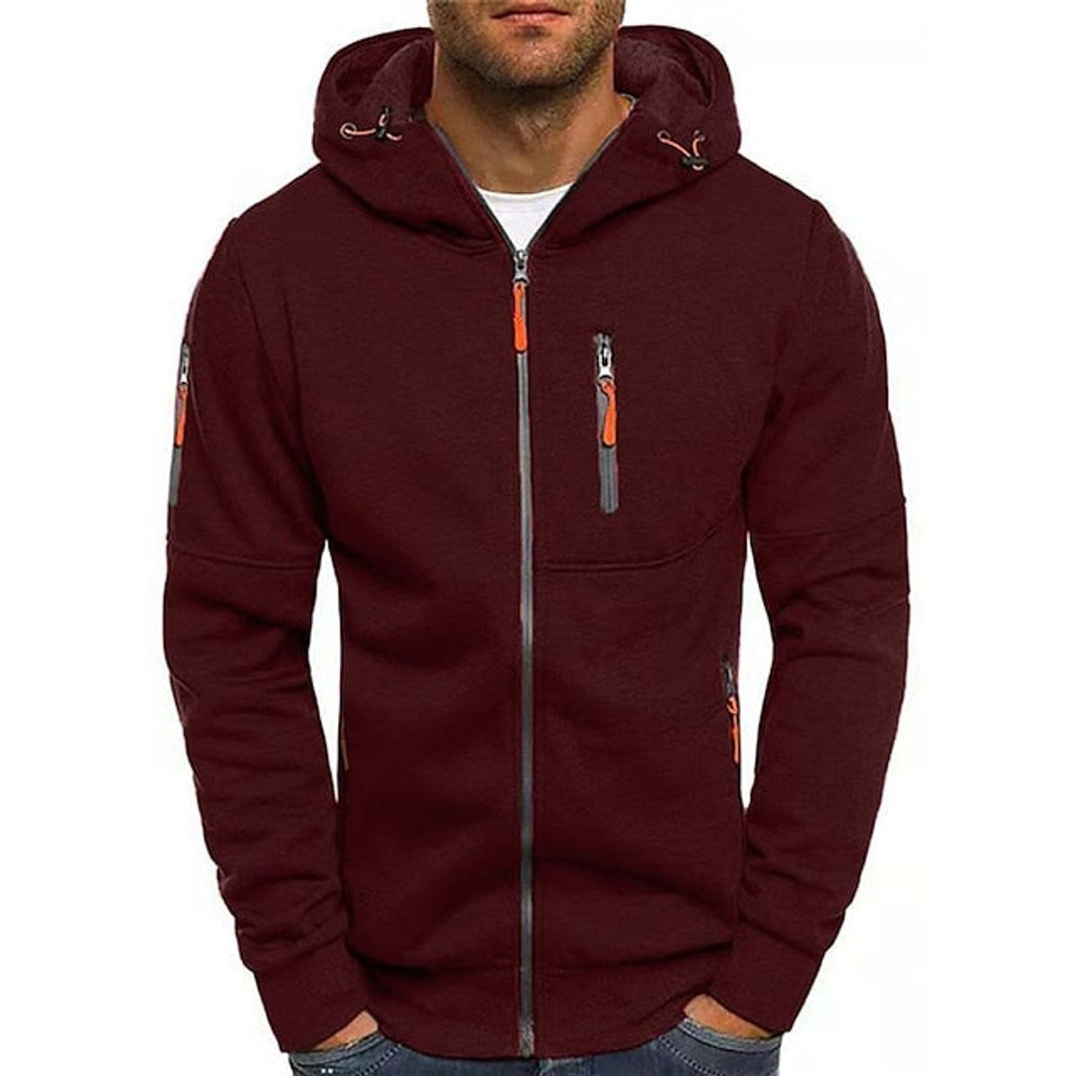Oliver | Men's Relaxed-Fit Hooded Zip-Up Fleece Jumper with Multi-Zip Pockets - Wine Red