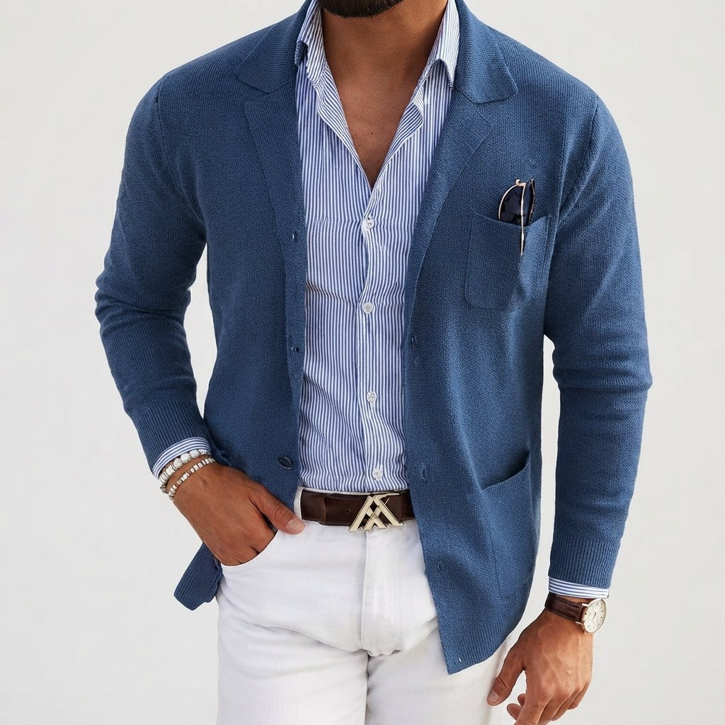 Oliver | Men's Tailored Single-Breasted Notch Lapel Knit Blazer - Blue