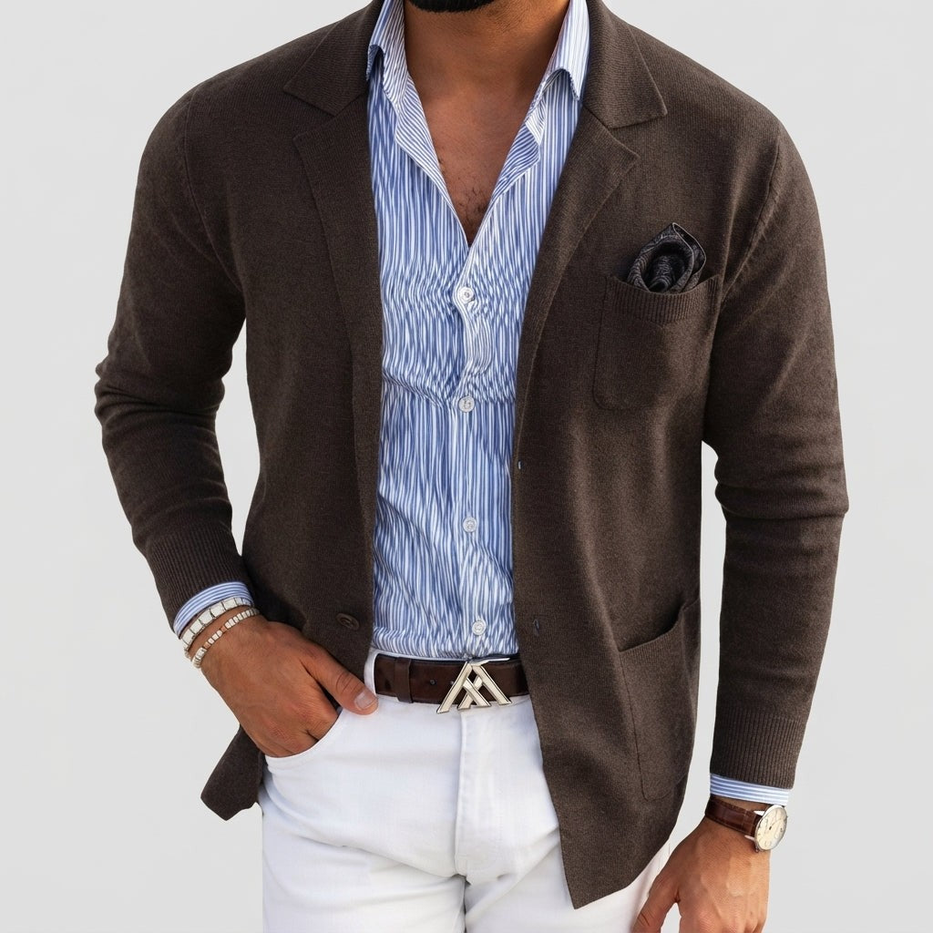 Oliver | Men's Tailored Single-Breasted Notch Lapel Knit Blazer - Brown