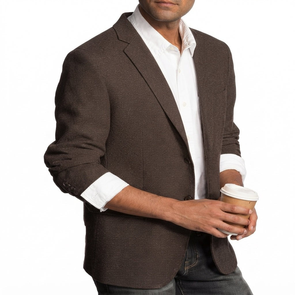 Oliver | Men's Tailored Single-Breasted Notch Lapel Knit Blazer - Coffee Brown