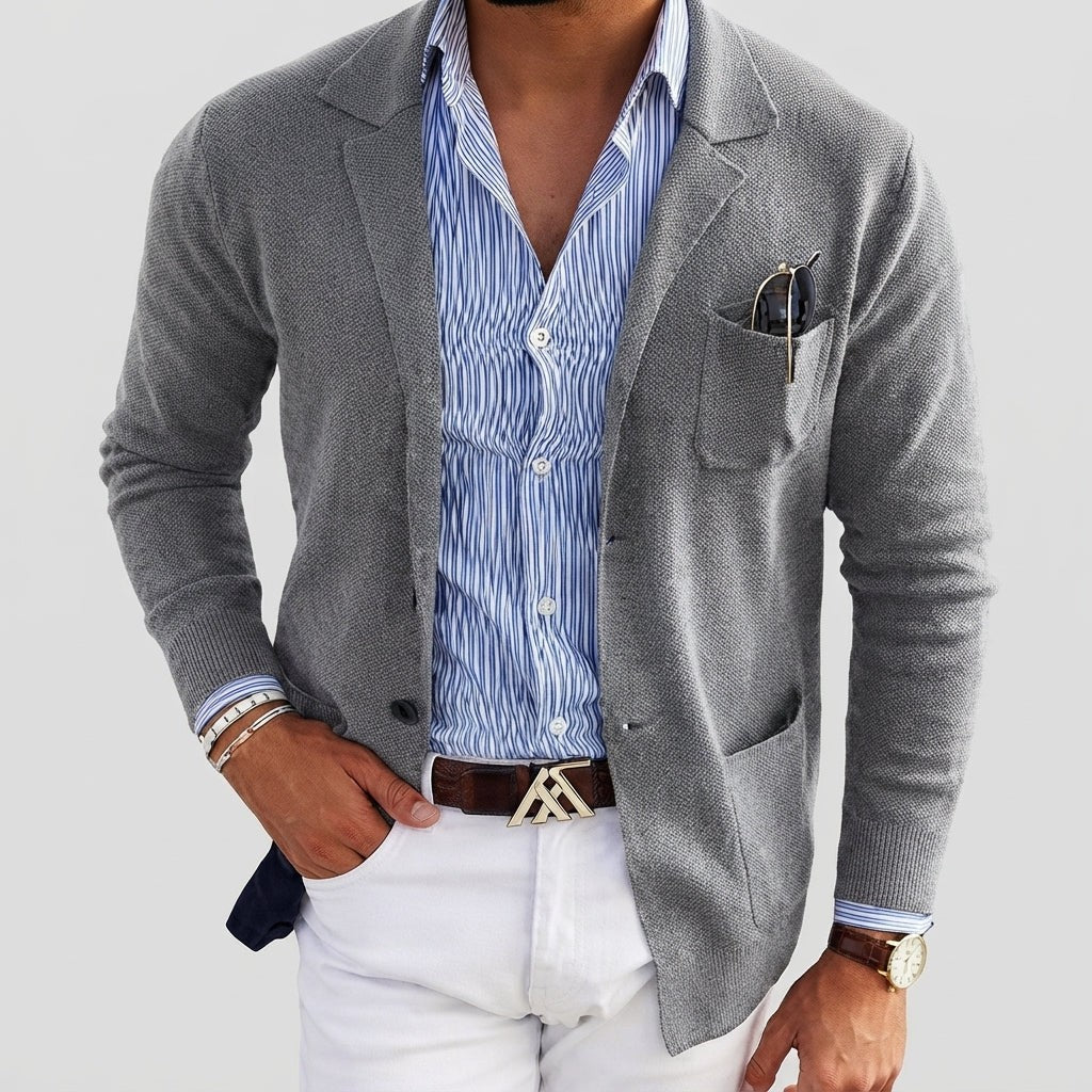 Oliver | Men's Tailored Single-Breasted Notch Lapel Knit Blazer - Gray