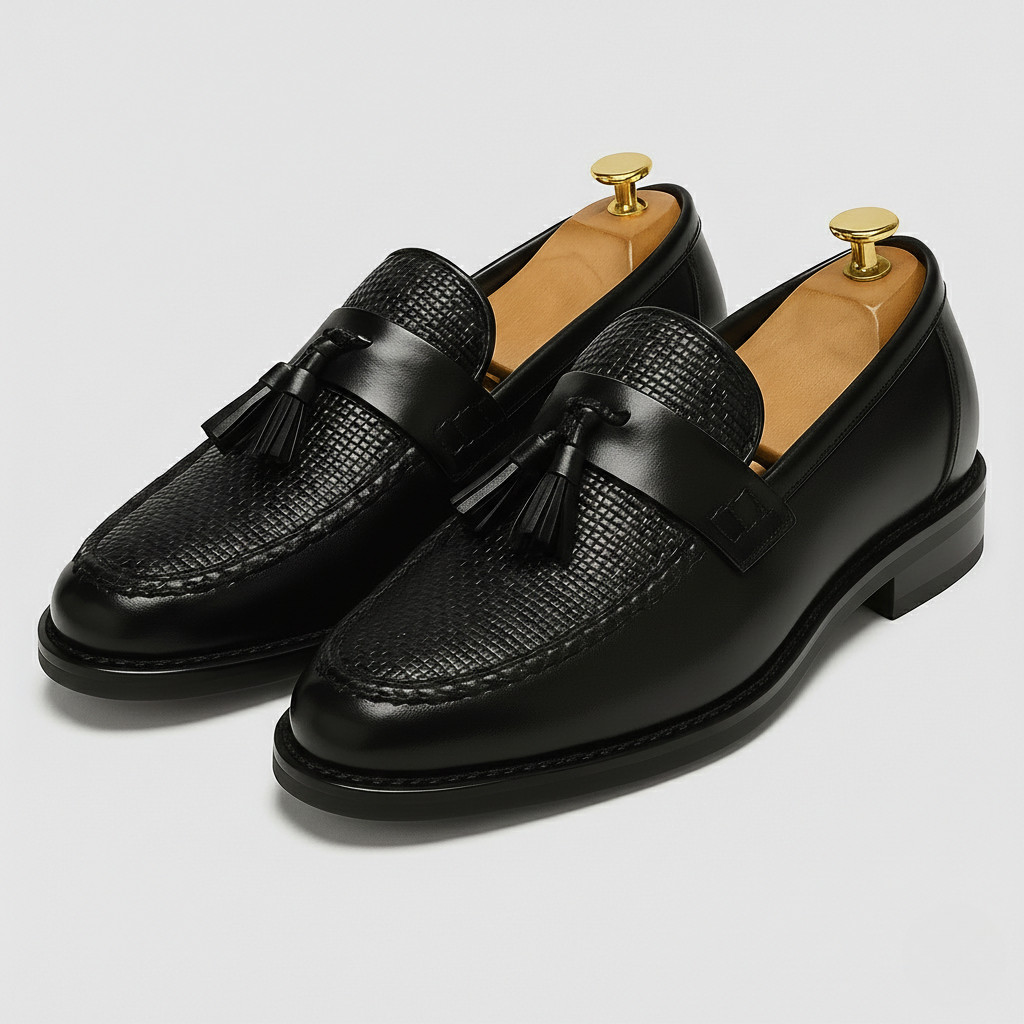 Oliver | Men's Textured Woven-Toe Tassel Saddle Slip-On Loafers - Black