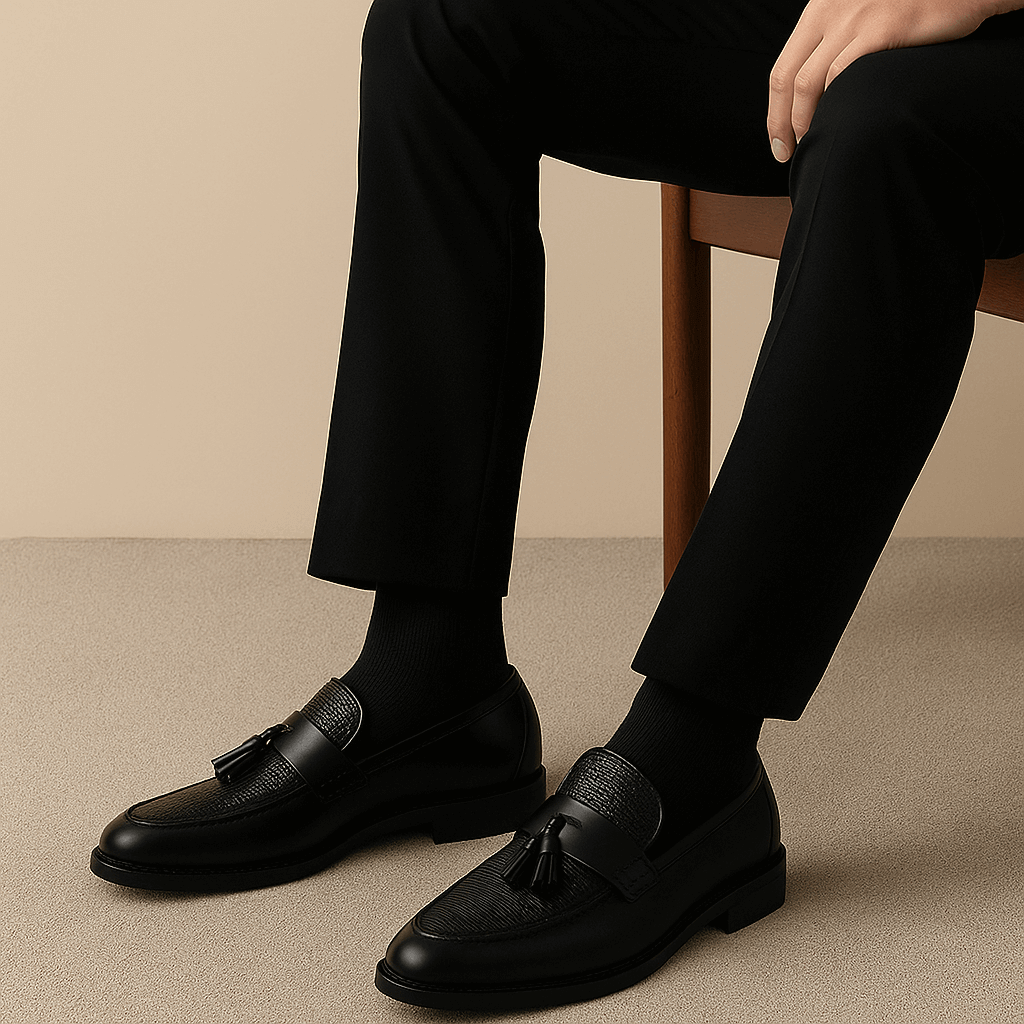 Oliver | Men's Textured Woven-Toe Tassel Saddle Slip-On Loafers - Black