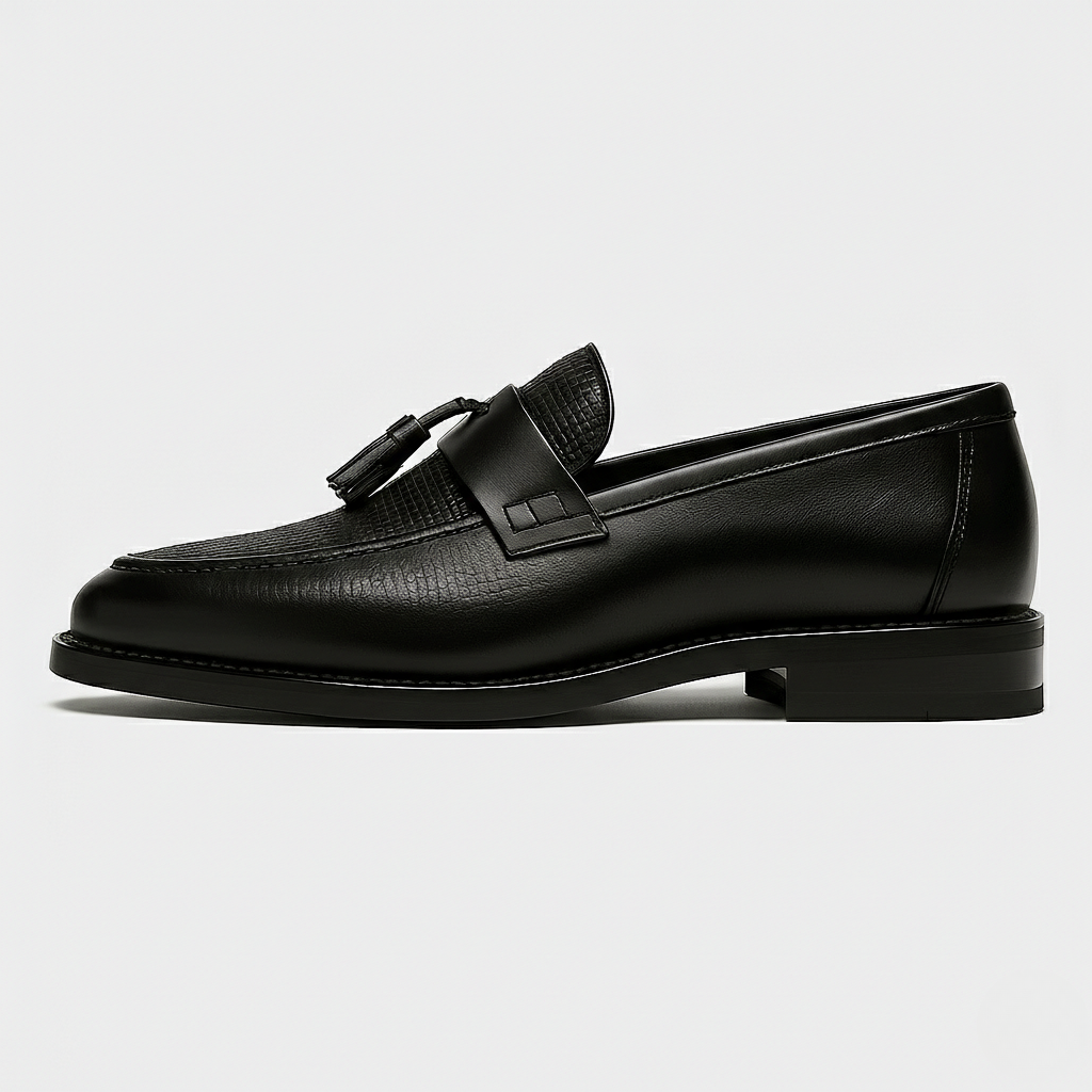 Oliver | Men's Textured Woven-Toe Tassel Saddle Slip-On Loafers - Black