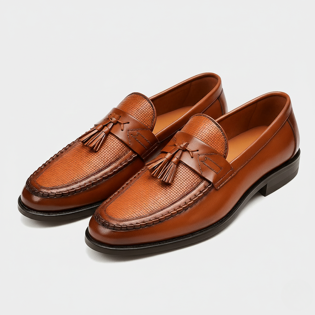 Oliver | Men's Textured Woven-Toe Tassel Saddle Slip-On Loafers - Brown