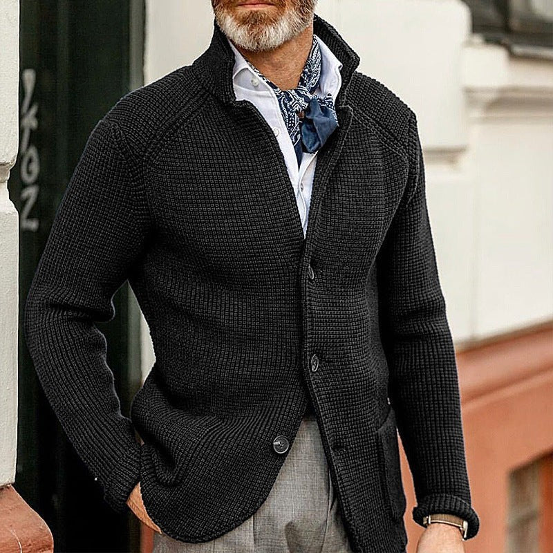 Oliver | Men's Waffle-Knit Stand-Collar Button-Front Cardigan - Kaffee