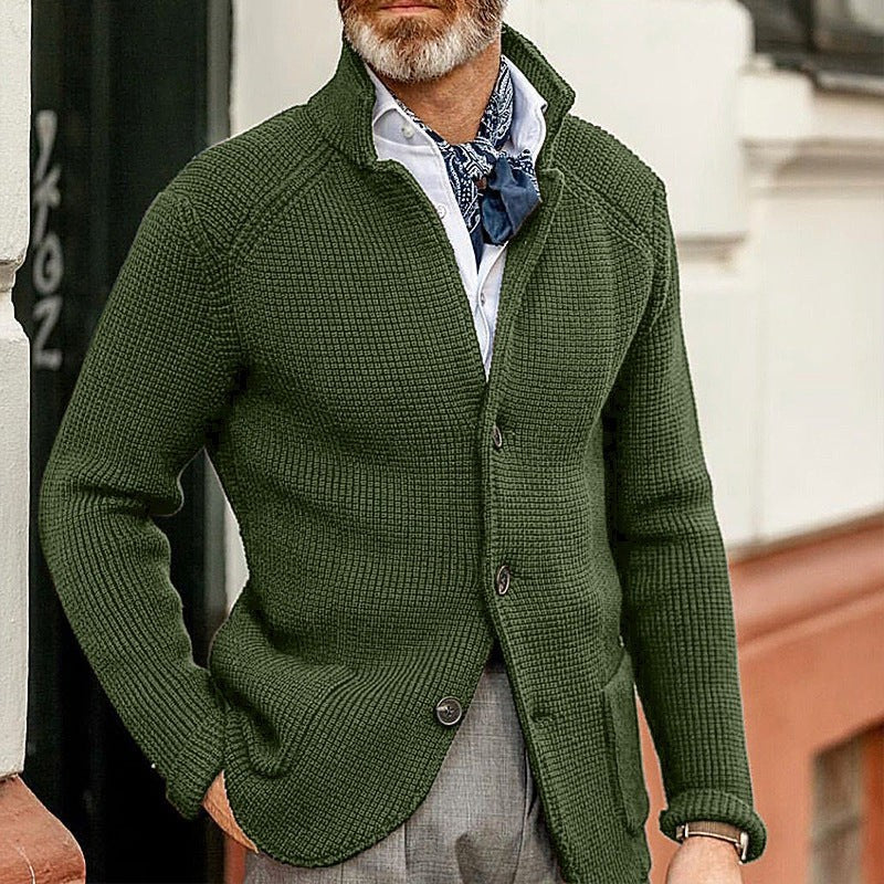Oliver | Men's Waffle-Knit Stand-Collar Button-Front Cardigan - Green