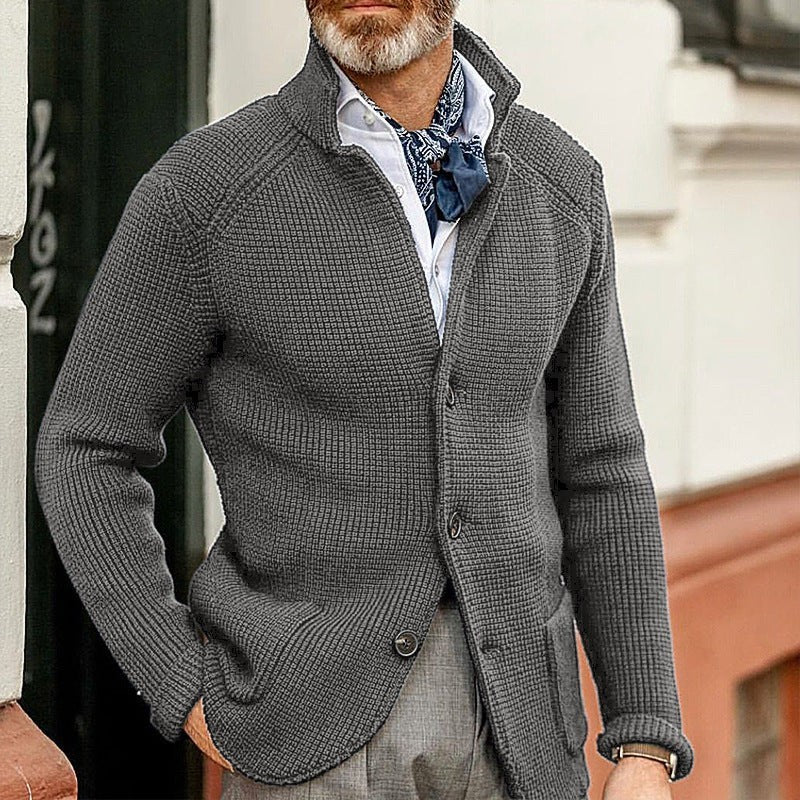 Oliver | Men's Waffle-Knit Stand-Collar Button-Front Cardigan - Grey