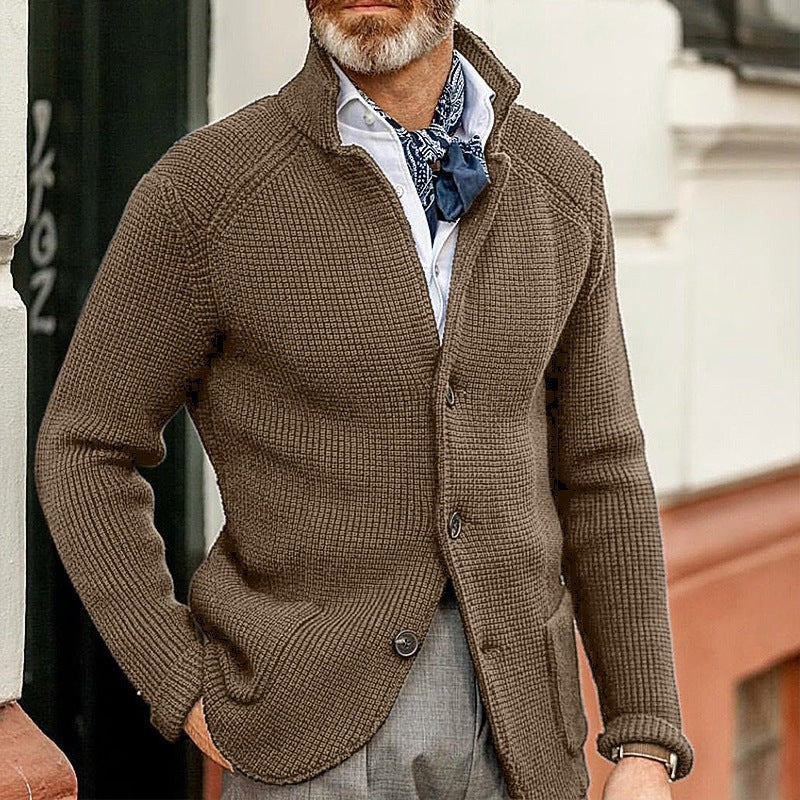 Oliver | Men's Waffle-Knit Stand-Collar Button-Front Cardigan - Khaki