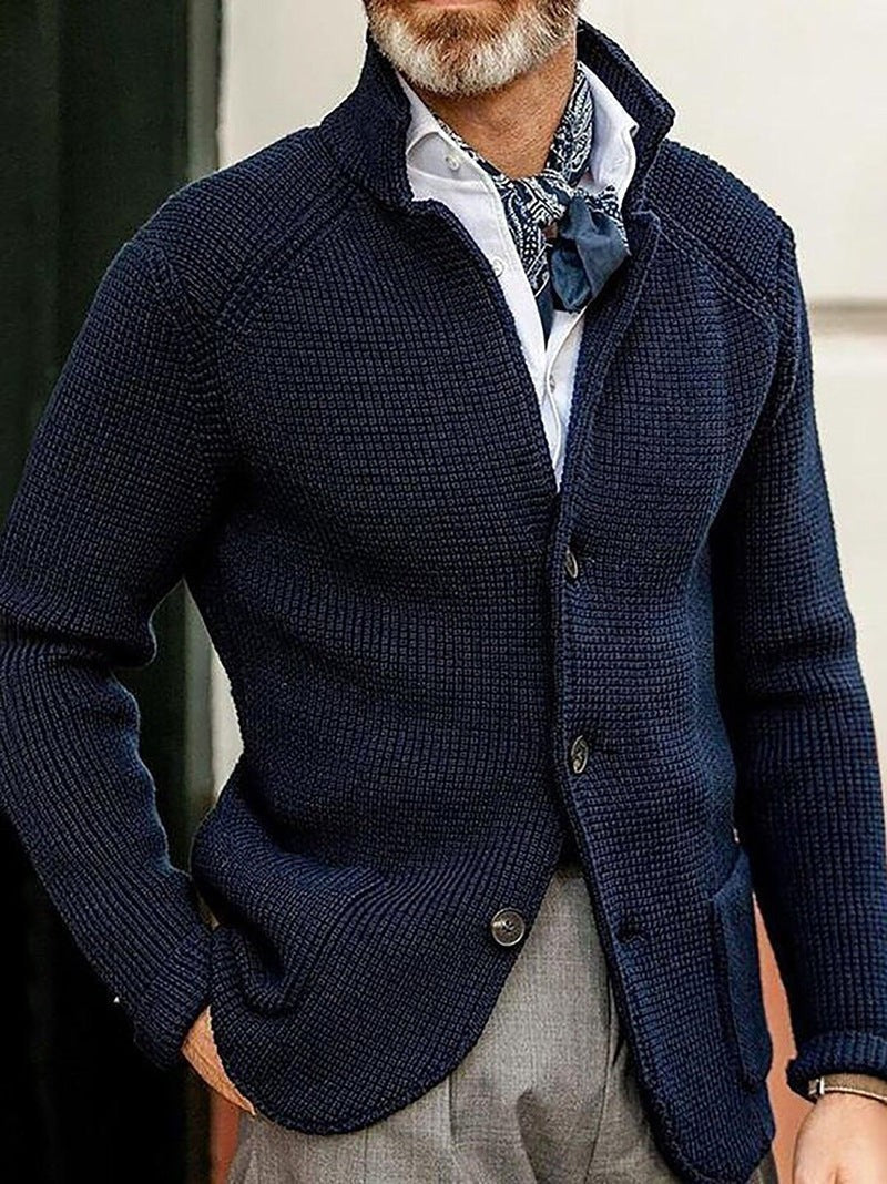 Oliver | Men's Waffle-Knit Stand-Collar Button-Front Cardigan - Navy