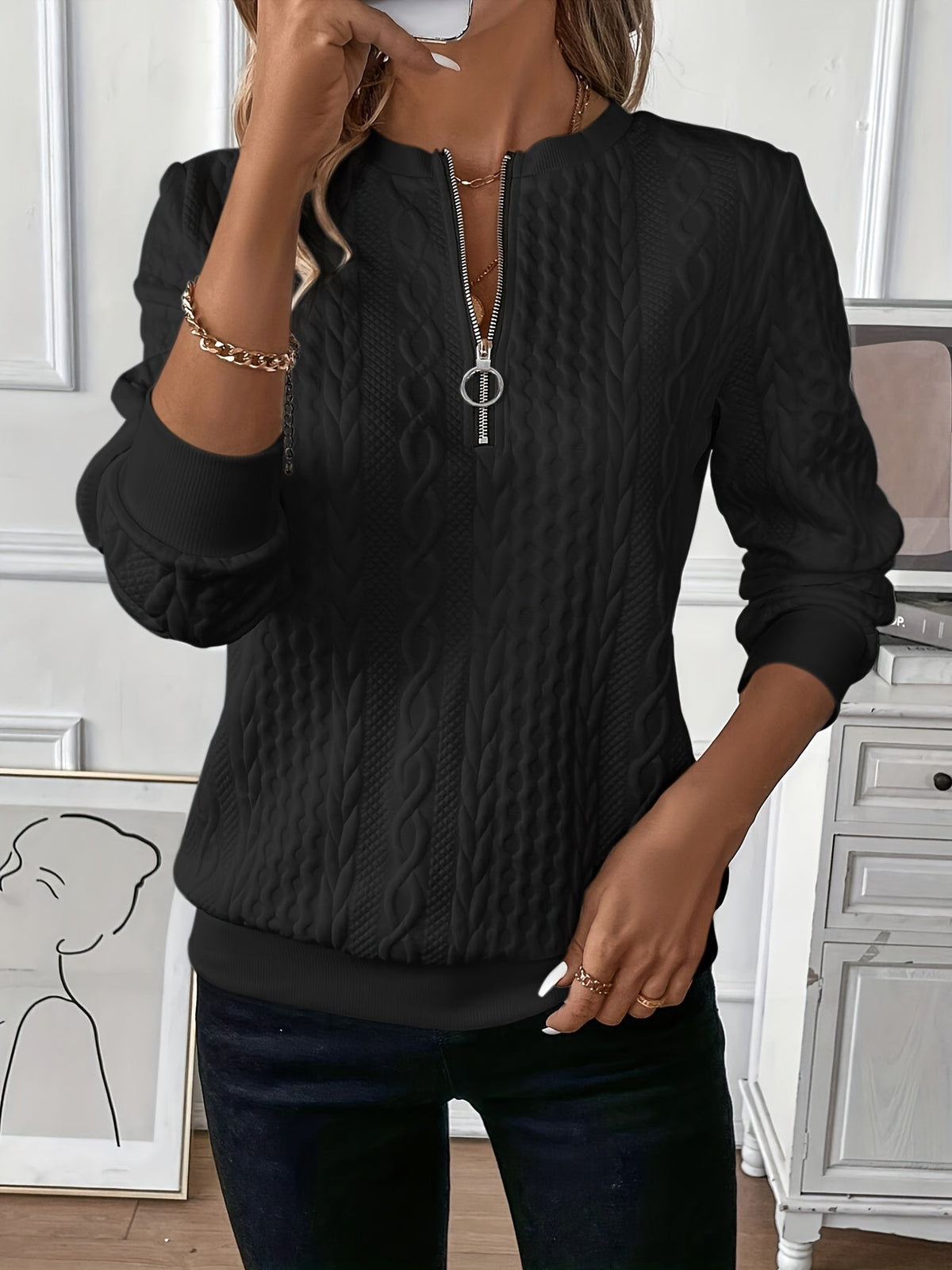Oliver | Women's Cable-Knit Full-Zip Slim-Fit Jumper - Black
