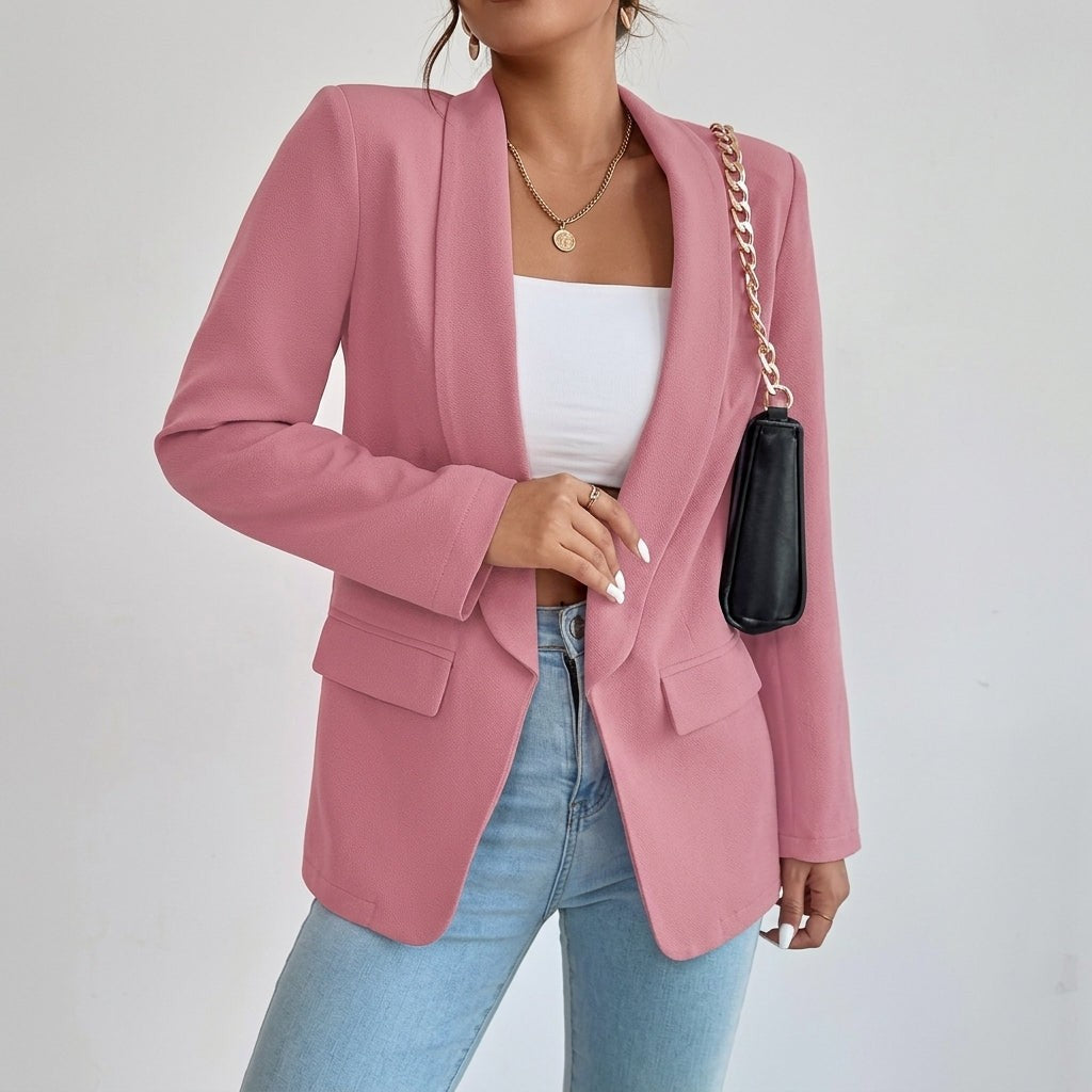 Olivia | Women's Lapel Open-Front Mid-Length Tailored Blazer - Dusty Rose